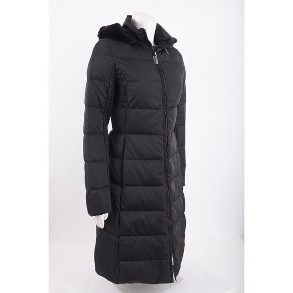 Armani Jeans Womans Down Jacket Coat Sz 38 XS US 2 Black Faux Fur Trim Hood NWT - Picture 2 of 7